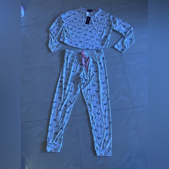 Derek Heart Animal Print Cocktail Pajama Crop Top Pant Set Long Sleeve Soft L - Picture 15 of 16